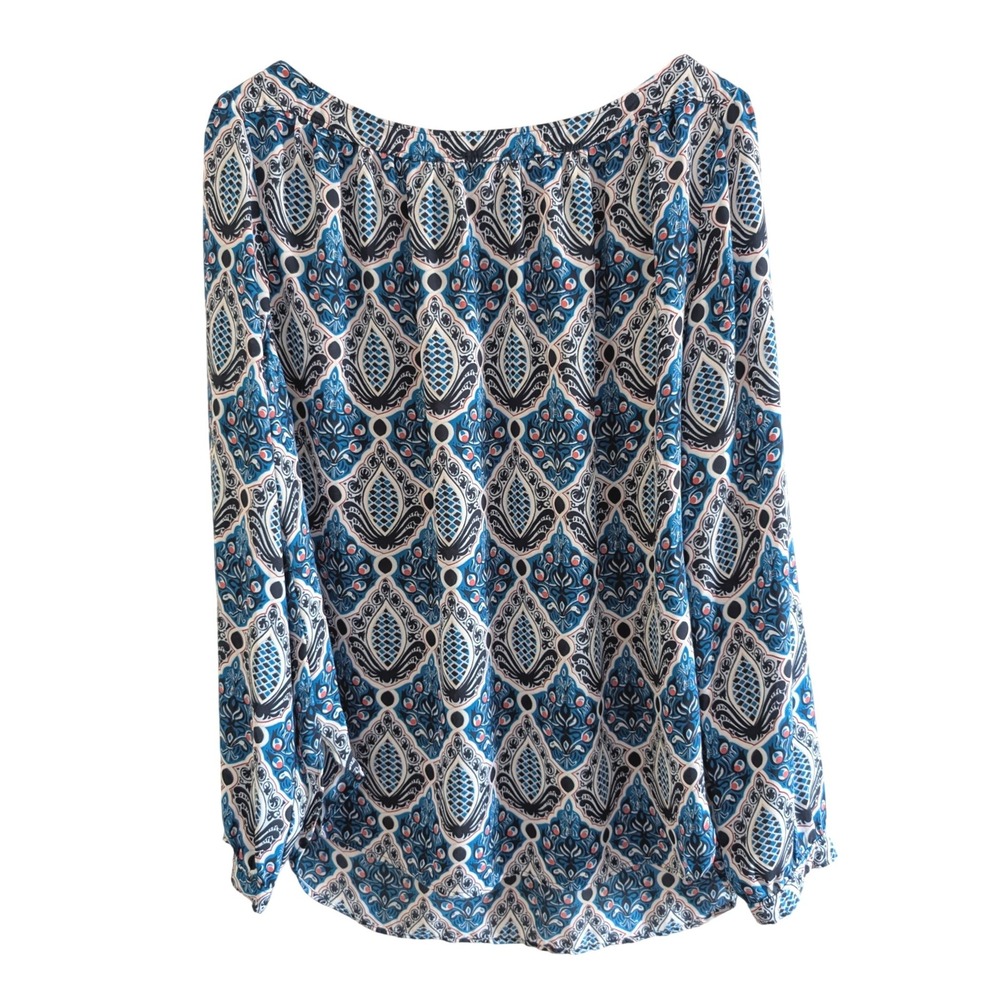 Loft Outlet Blue Medallion Paisley Long Sleeve Blouse Size L 411-453432 - Picture 2 of 3